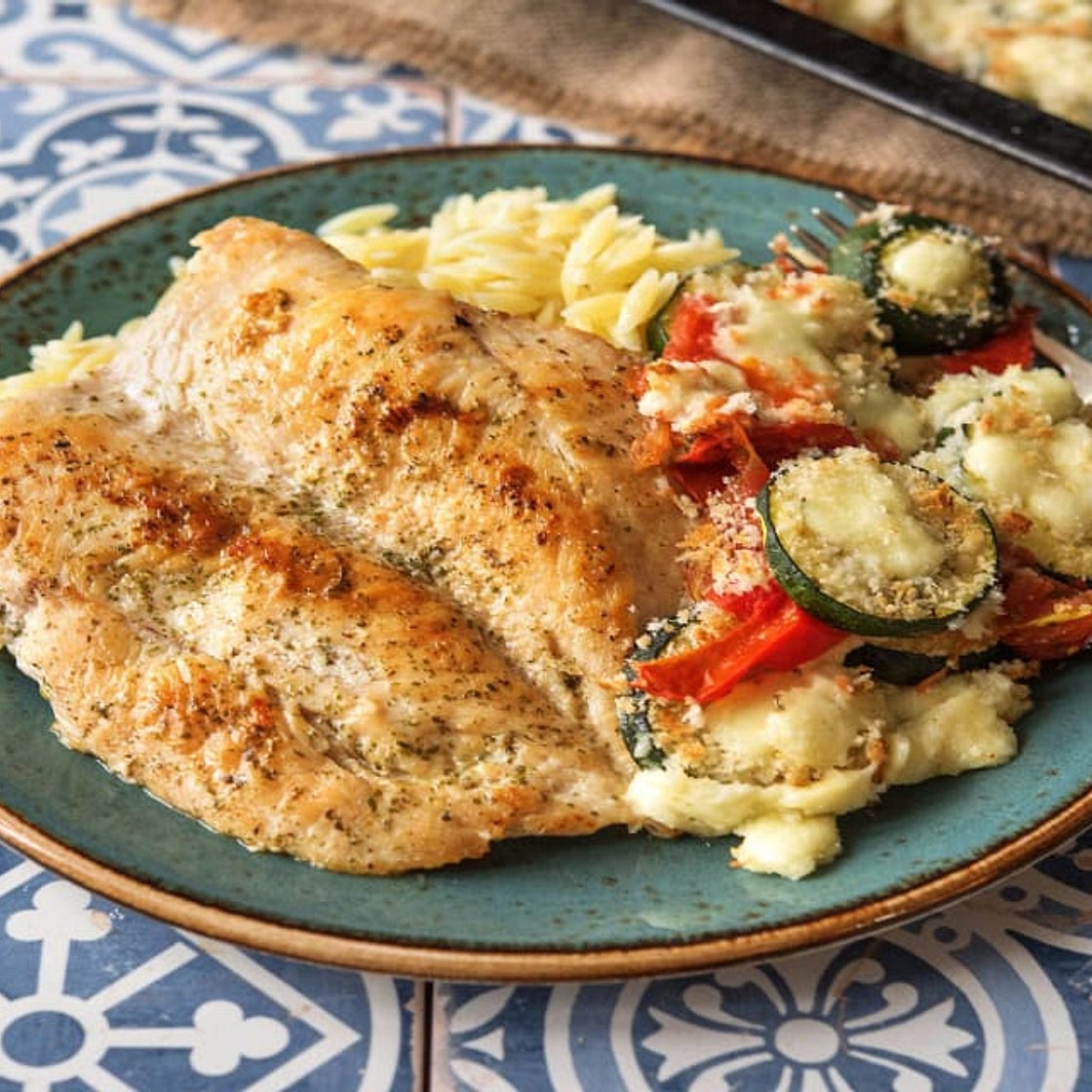 Winner Winner Chicken Orzo Dinner with Cheesy Roasted Veggies
