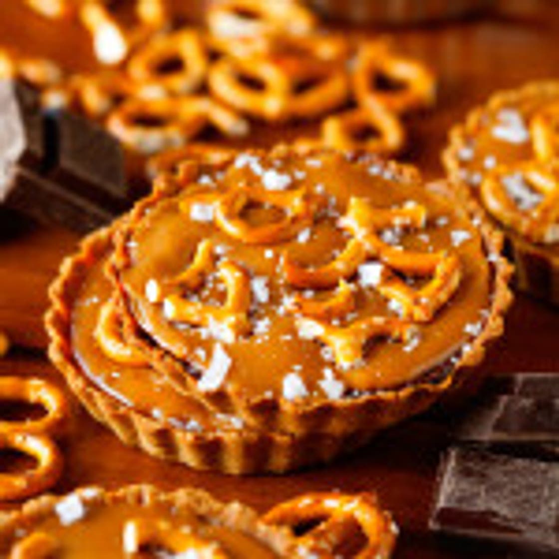 Chocolate Caramel Mini Tarts with Pretzel Crust