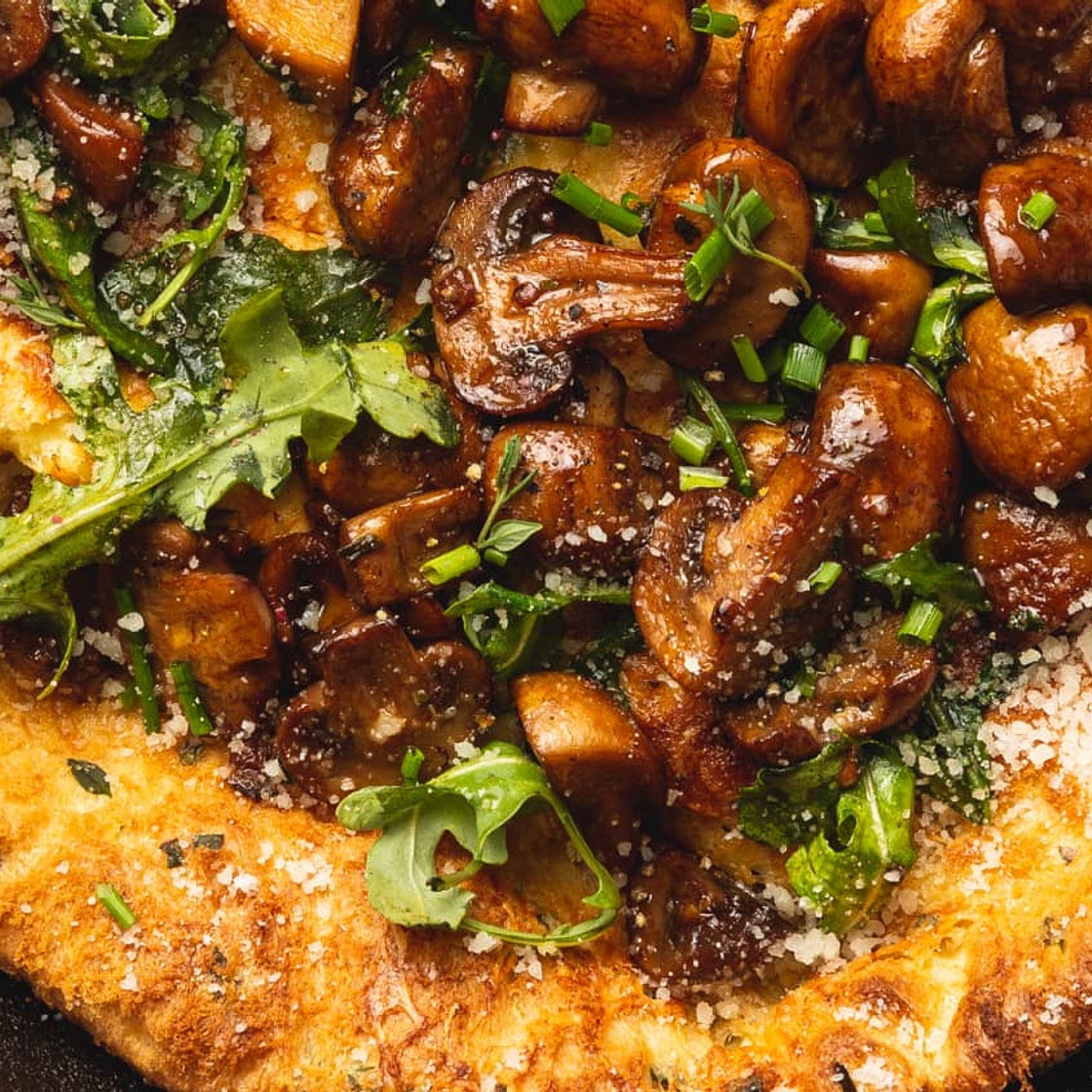 Parmesan-Herb Dutch Baby with Garlic-Butter Mushrooms