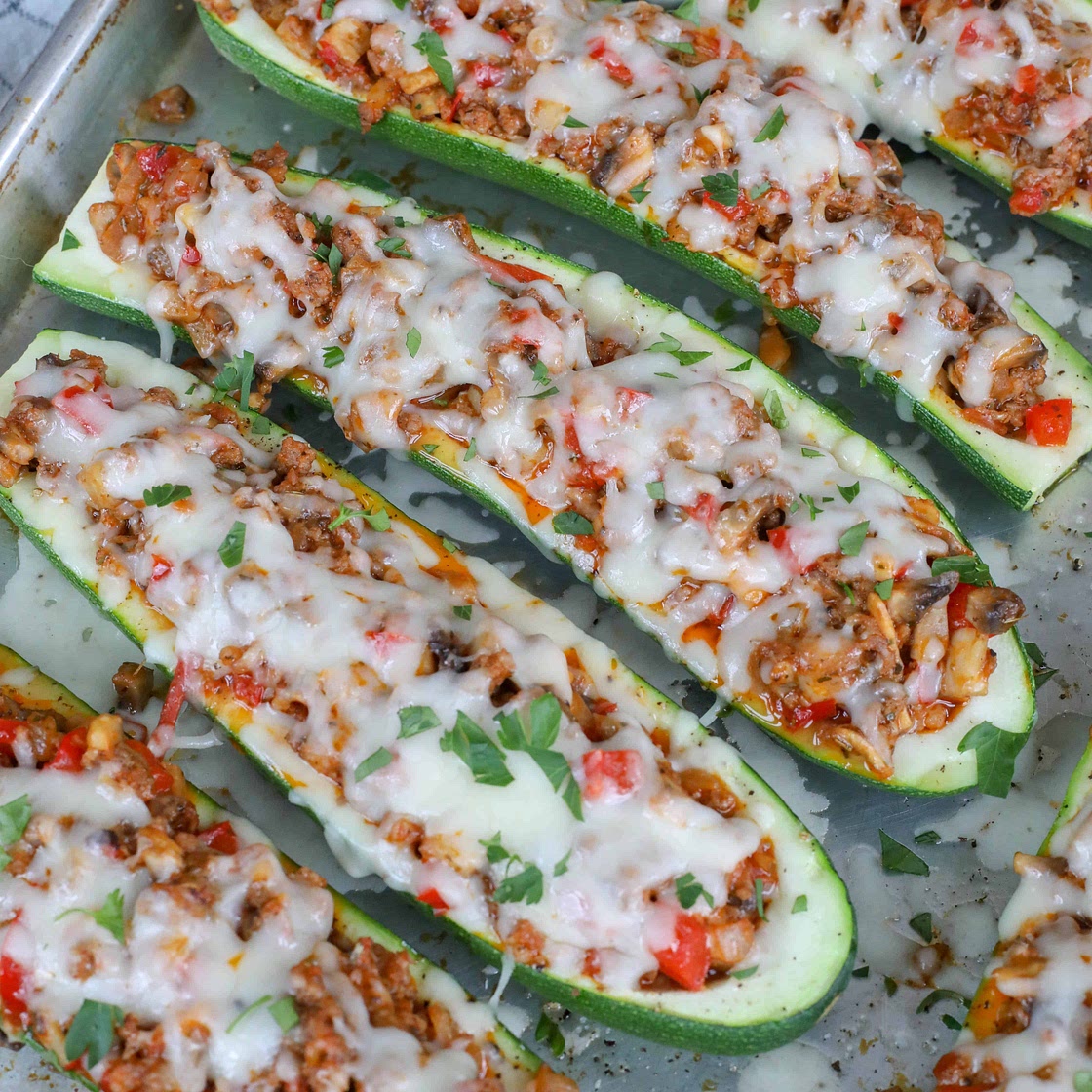 Sausage Stuffed Zucchini Boats