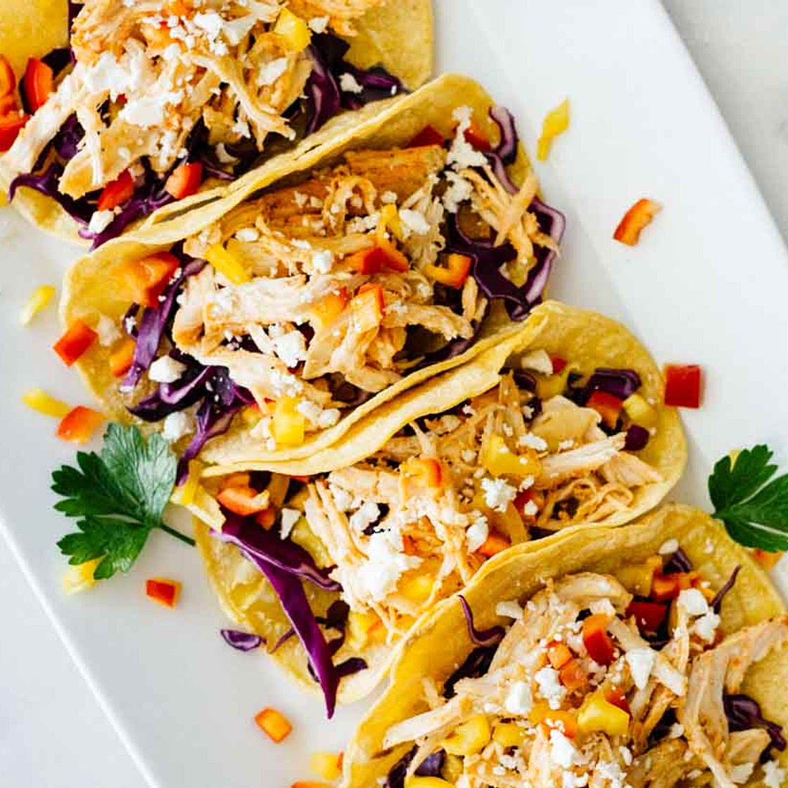 Healthy Sriracha Shredded Chicken Tacos