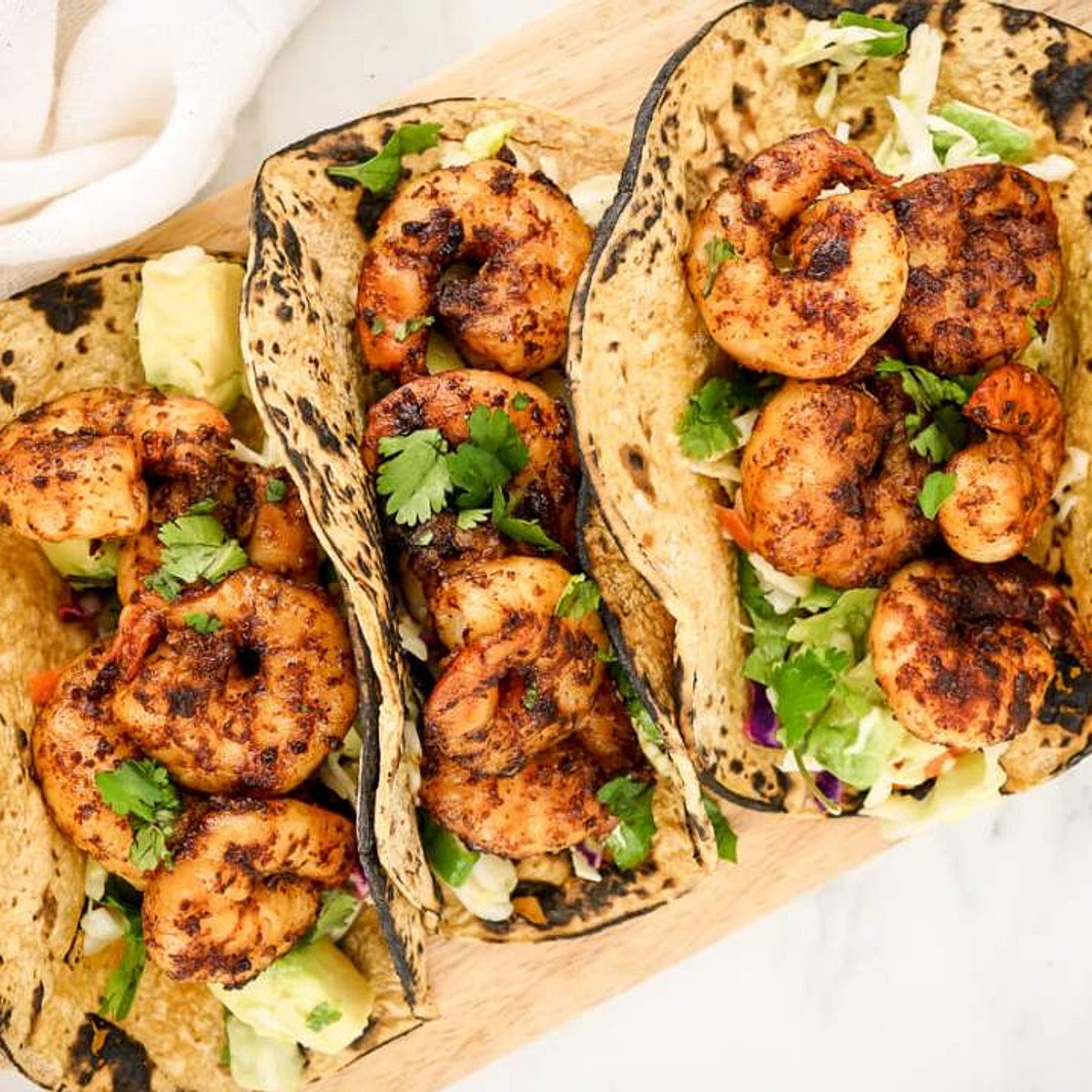 Shrimp Tacos with Cilantro Avocado Slaw