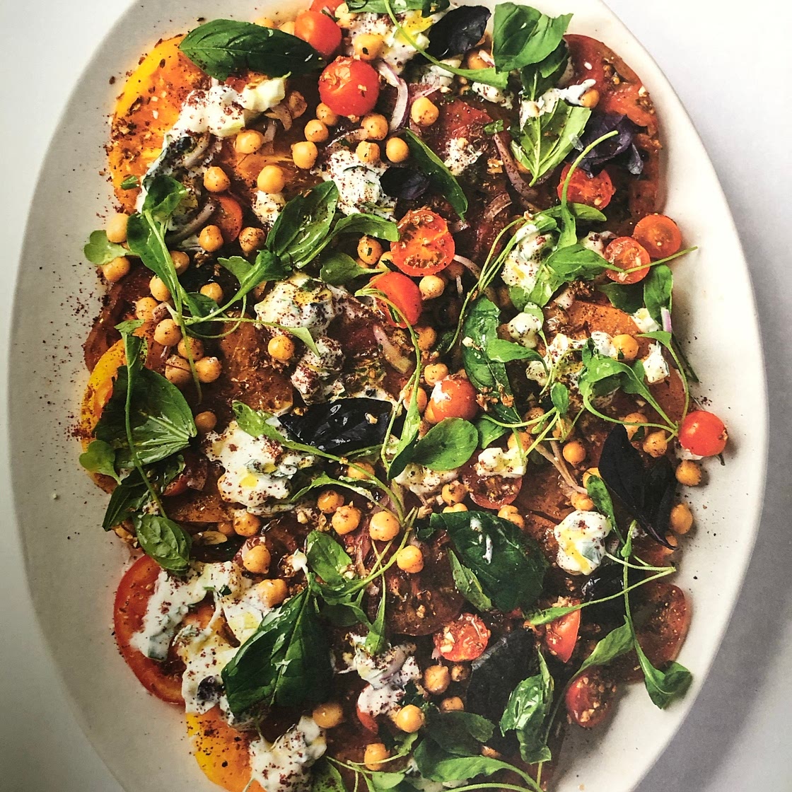 Israeli-Spiced Tomatoes, Yogurt Sauce, and Chickpeas