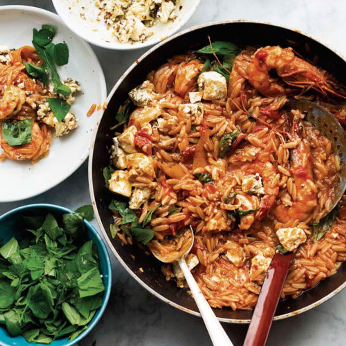 Orzo with Shrimp, Tomato, and Marinated Feta