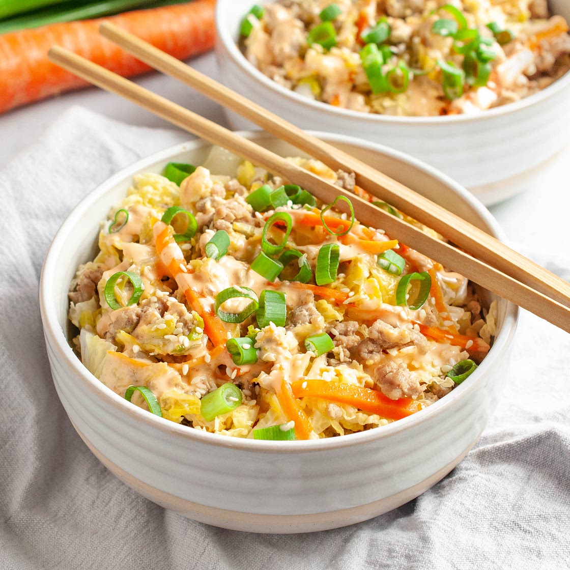 Turkey Egg Roll in a Bowl with Spicy Mayo
