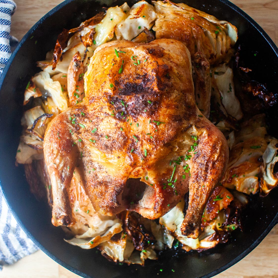 Roast Chicken with Schmaltzy Cabbage