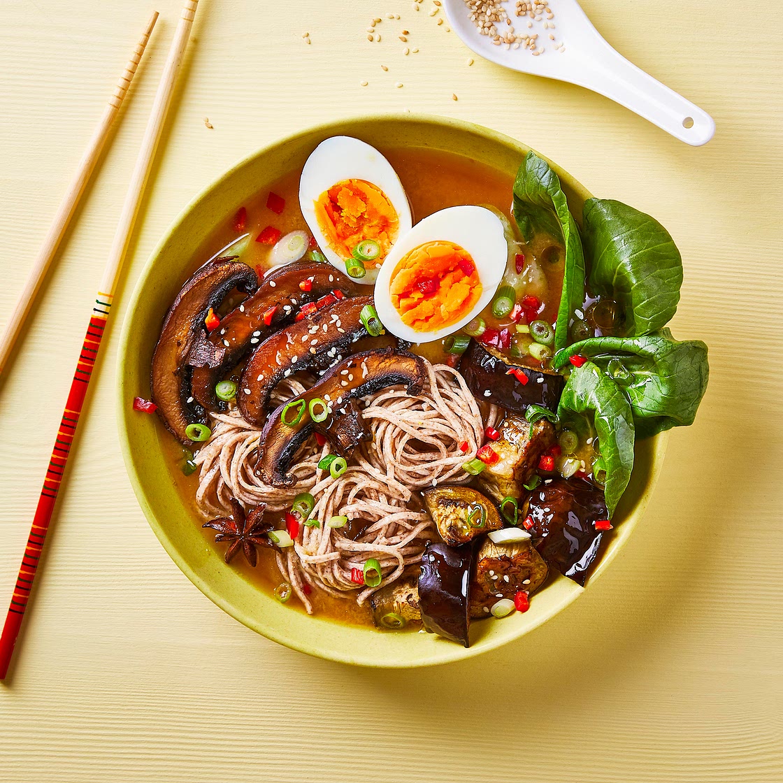 Three-Veg Miso & Sesame Ramen With Egg
