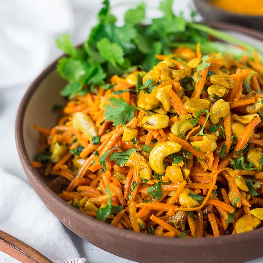 Bombay Carrot Salad with Cashews and Raisins