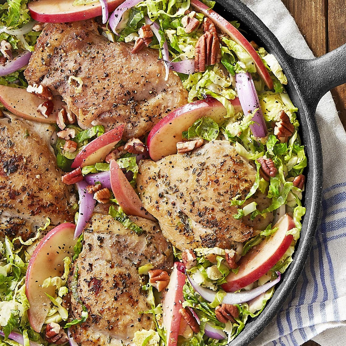 Skillet Chicken with Brussels Sprouts and Apples