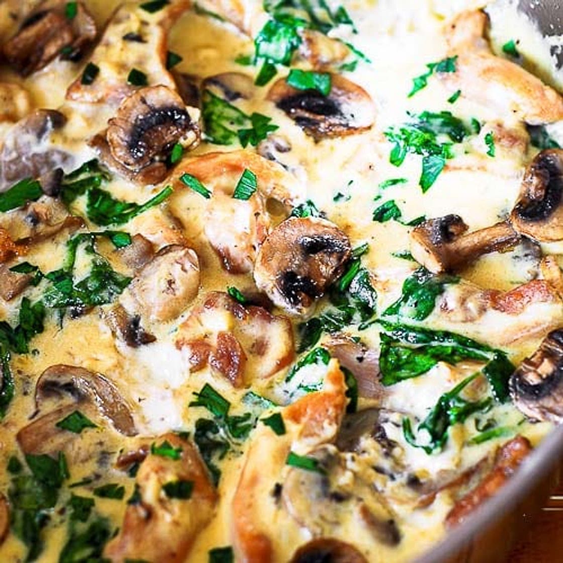 Chicken and Spinach in Creamy Parmesan Mushroom Sauce