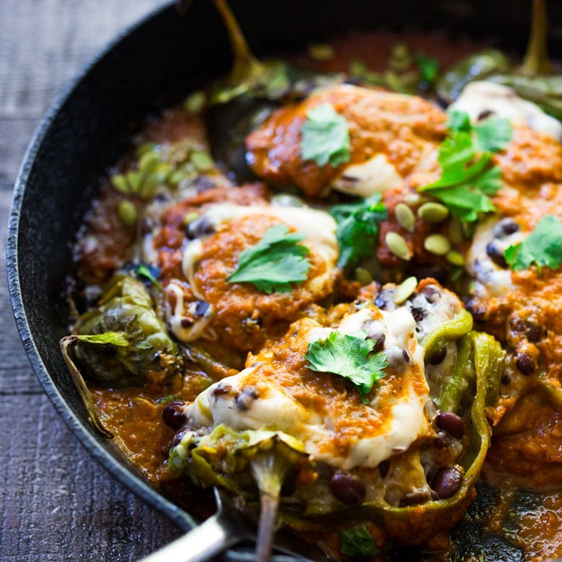 Roasted Chiles Rellenos with Black beans