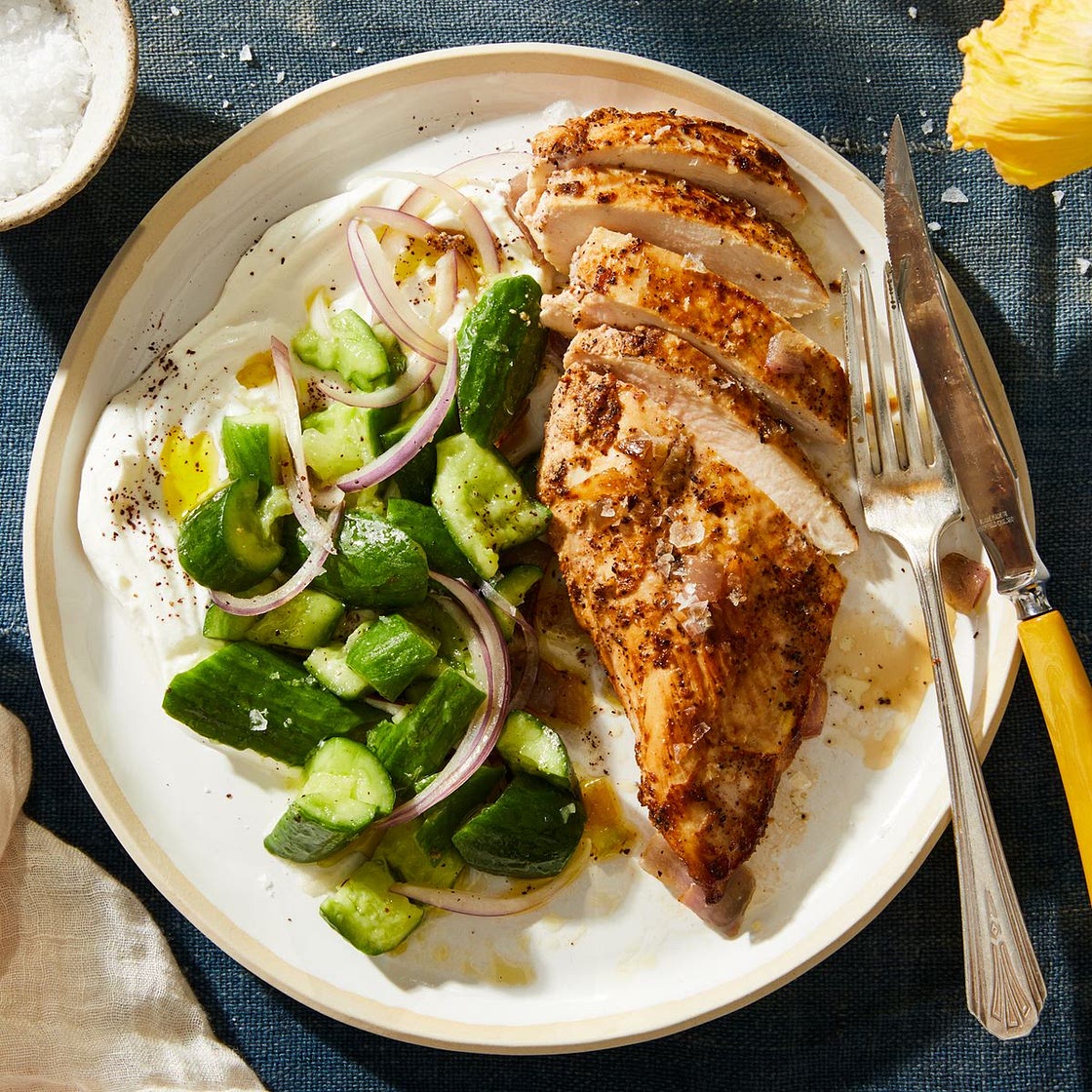Sumac Chicken With Yogurty Cucumber Salad