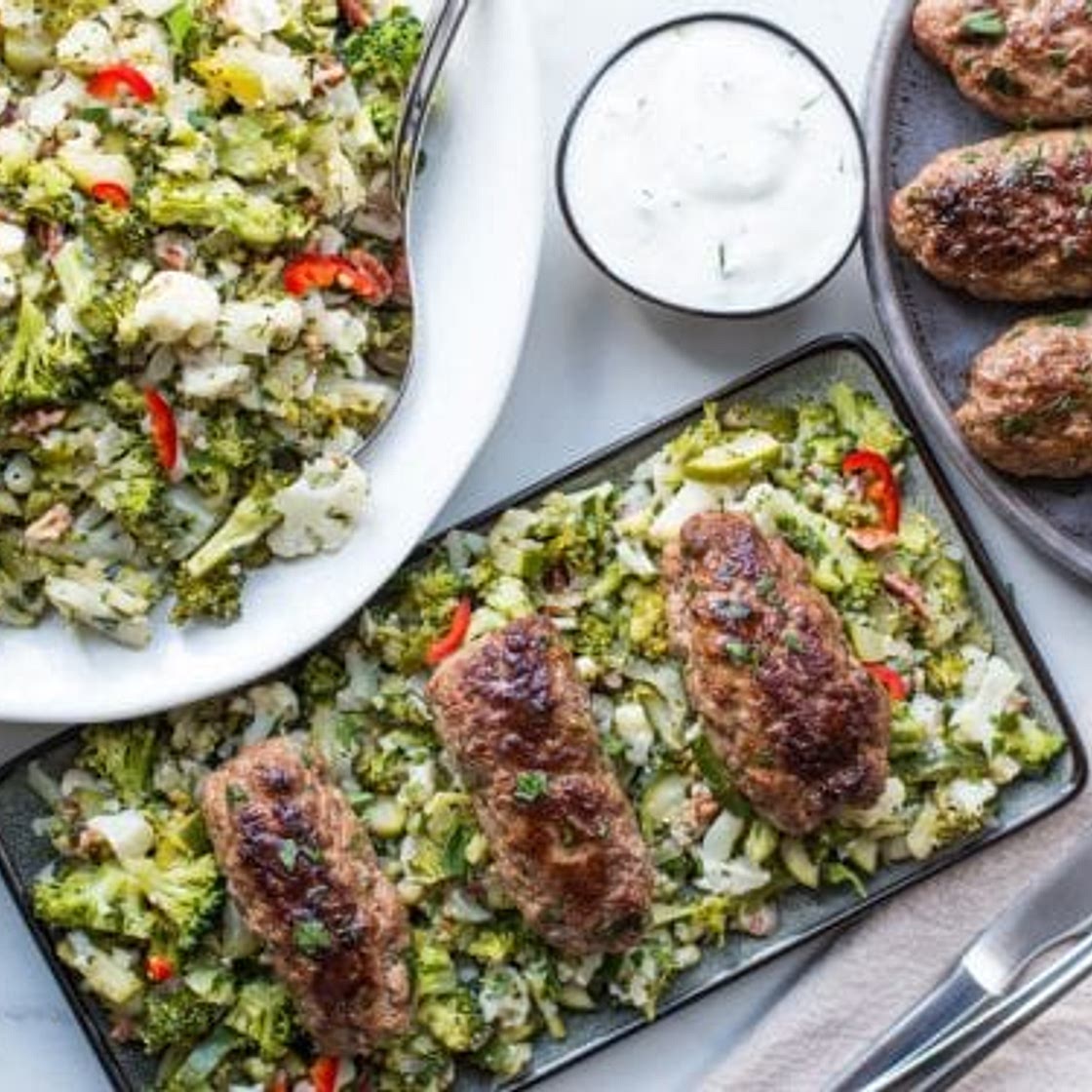 Beef Kefta with Veggie Pilaf