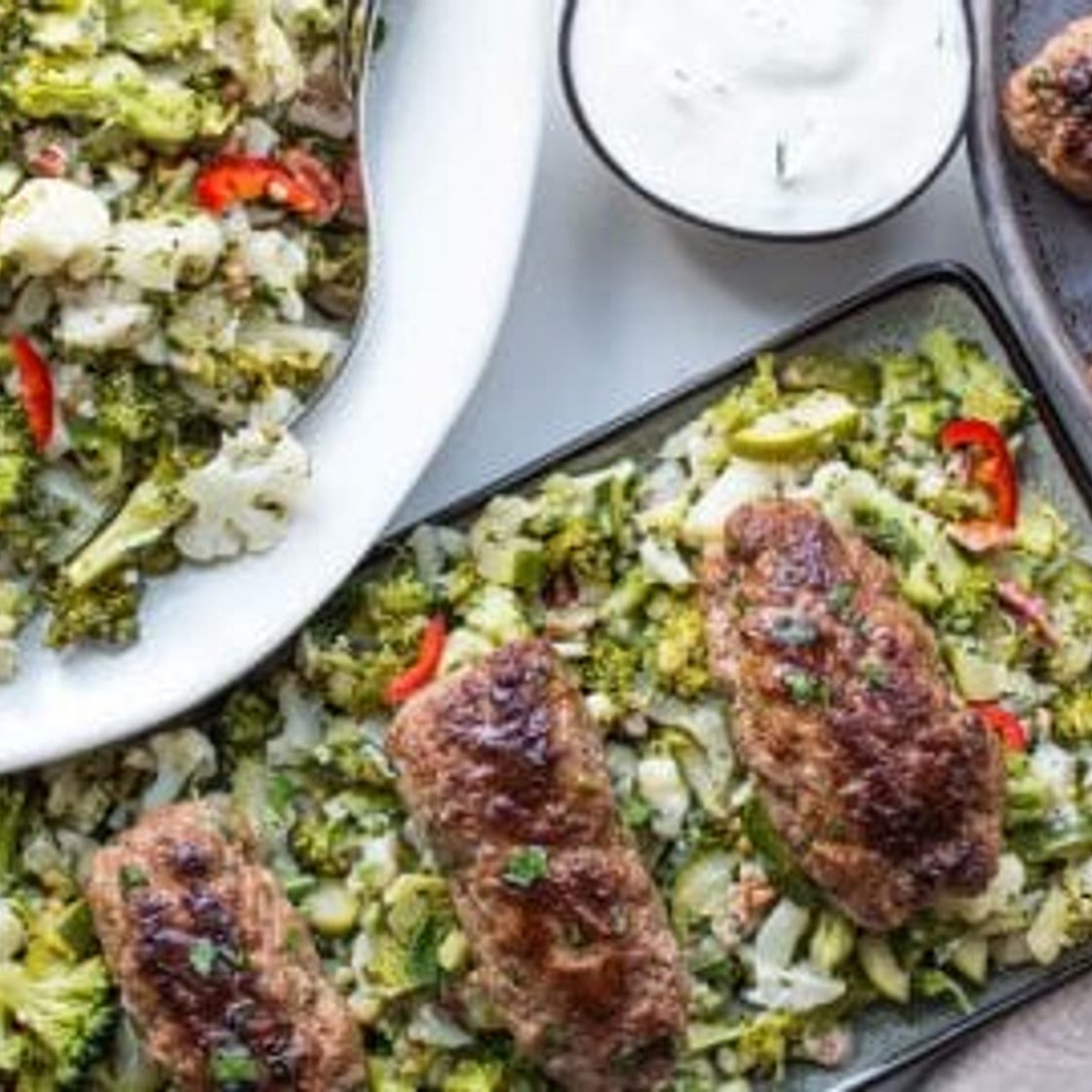 Beef Kefta with Veggie Pilaf
