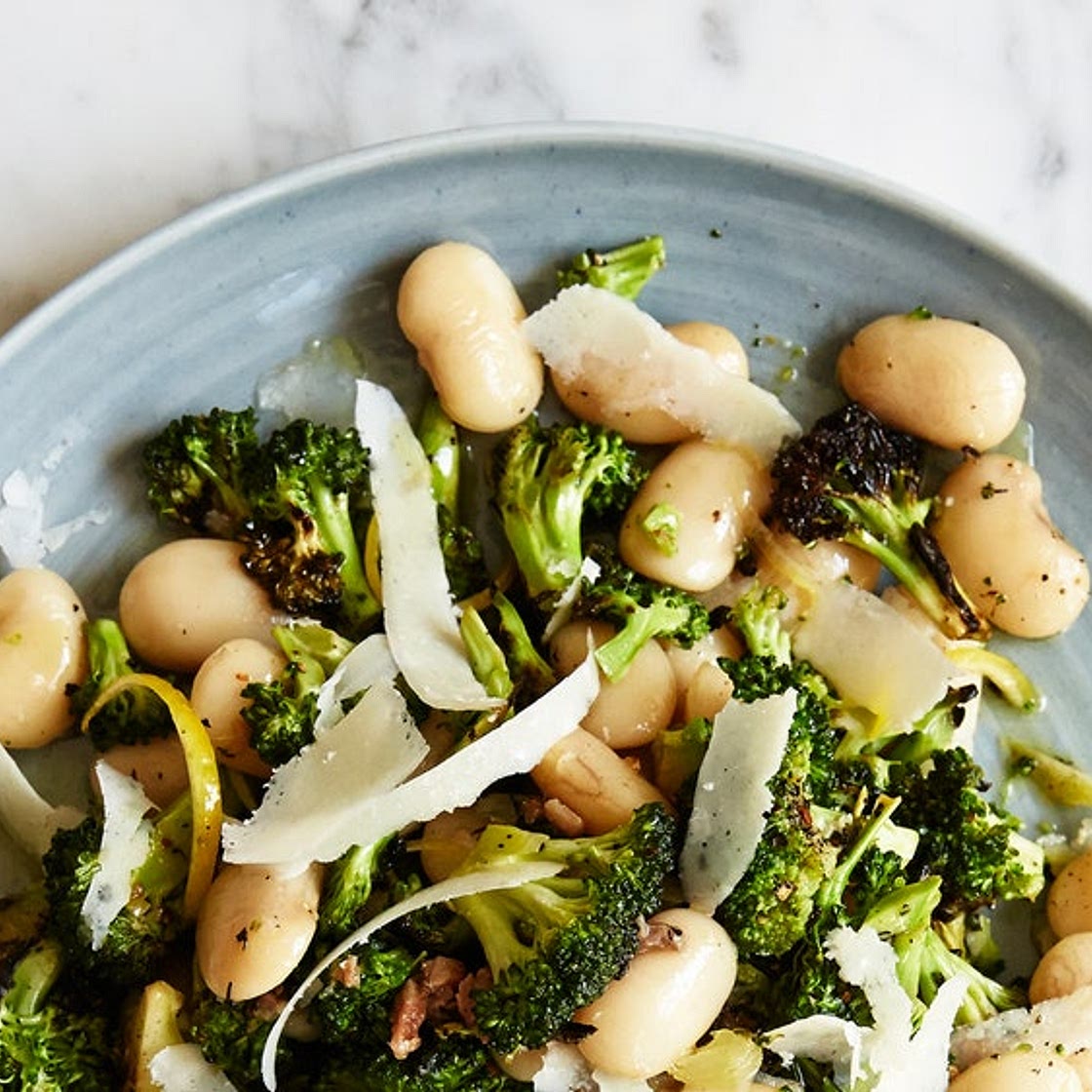 White Beans and Charred Broccoli with Parmesan