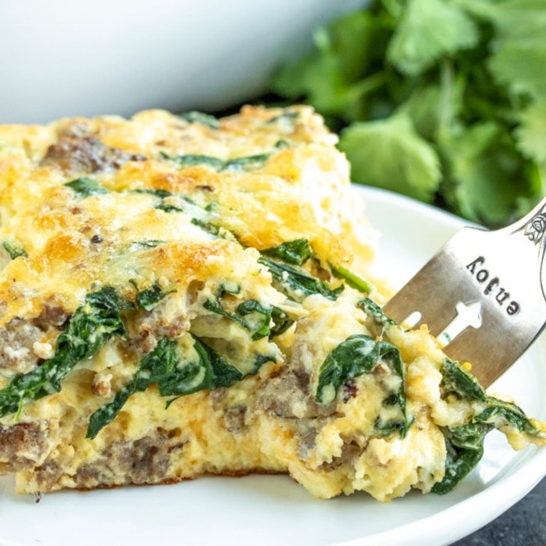 Sausage and Spinach Crustless Quiche