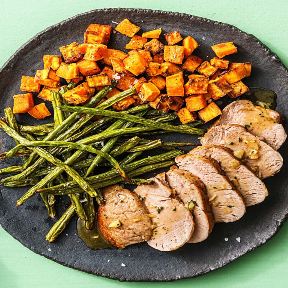 Honey-Glazed Pork Tenderloin with Sweet Potatoes and Green Beans