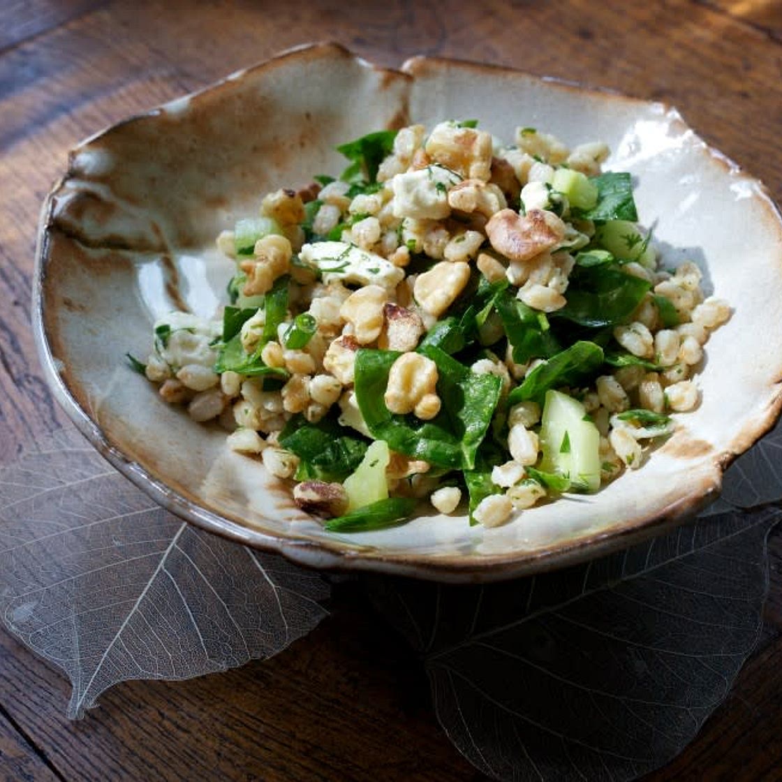 Herbed Farro Salad with Walnuts, Feta and Spinach