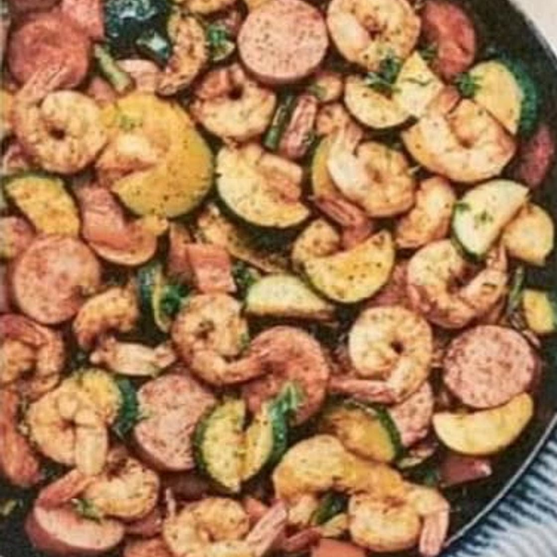 Cajun Shrimp, Sausage, and Vegetable Skillet
