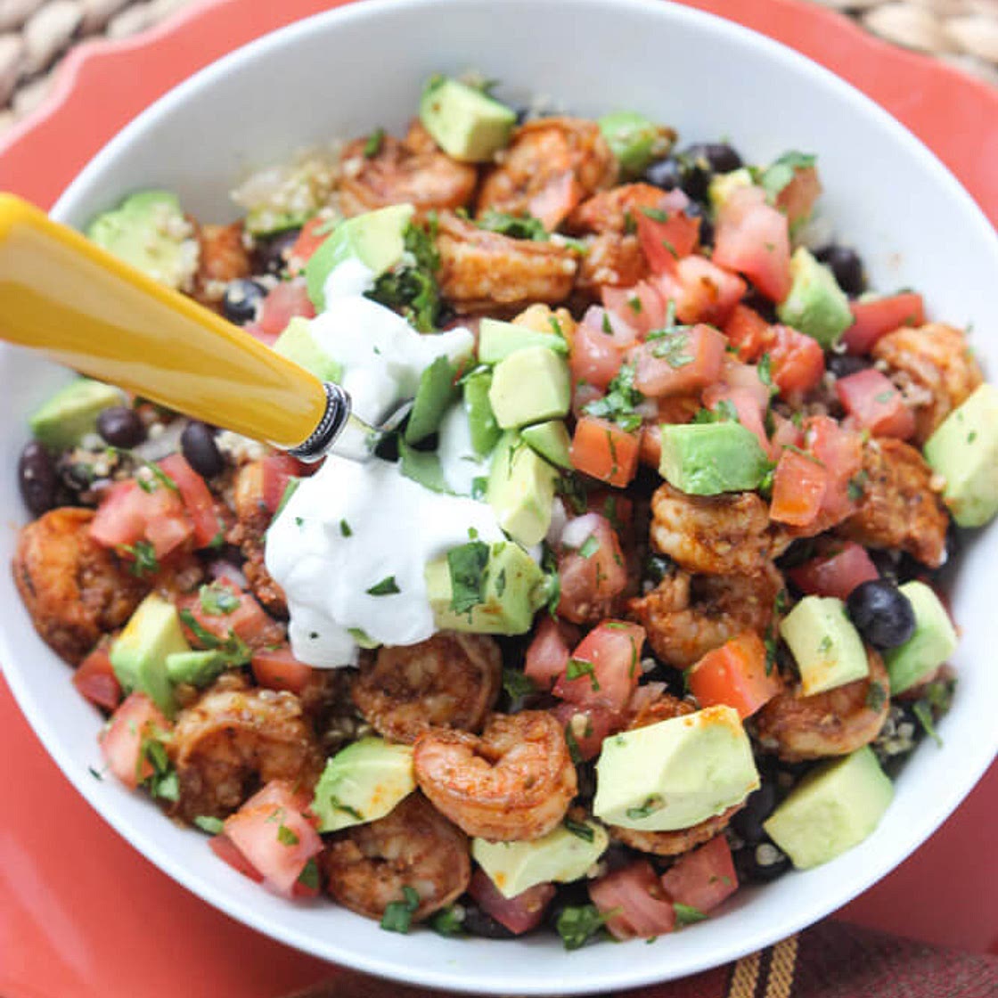 Shrimp and Cilantro-Lime Quinoa Burrito Bowl