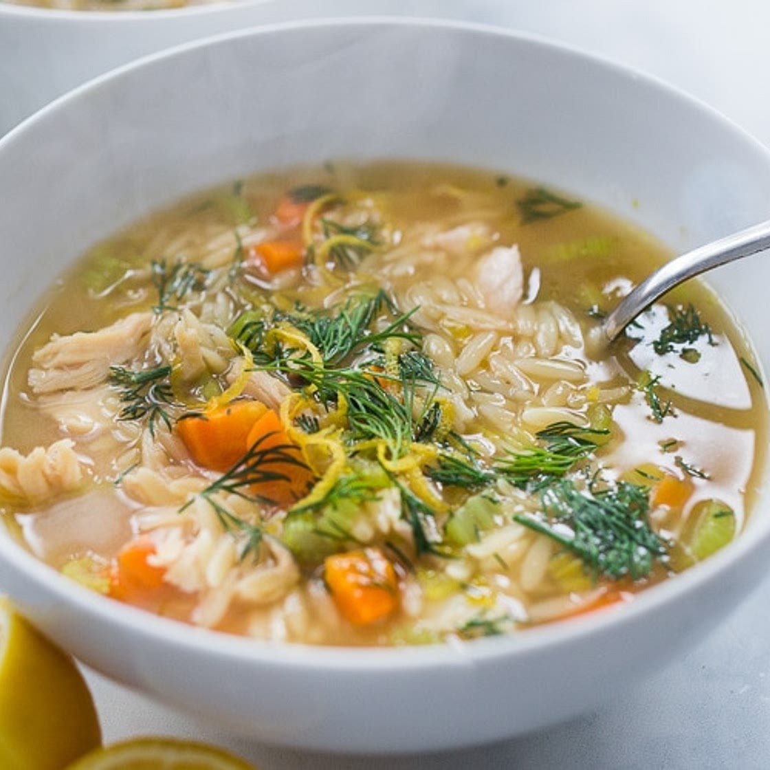 Lemony Chicken Orzo Soup with Dill