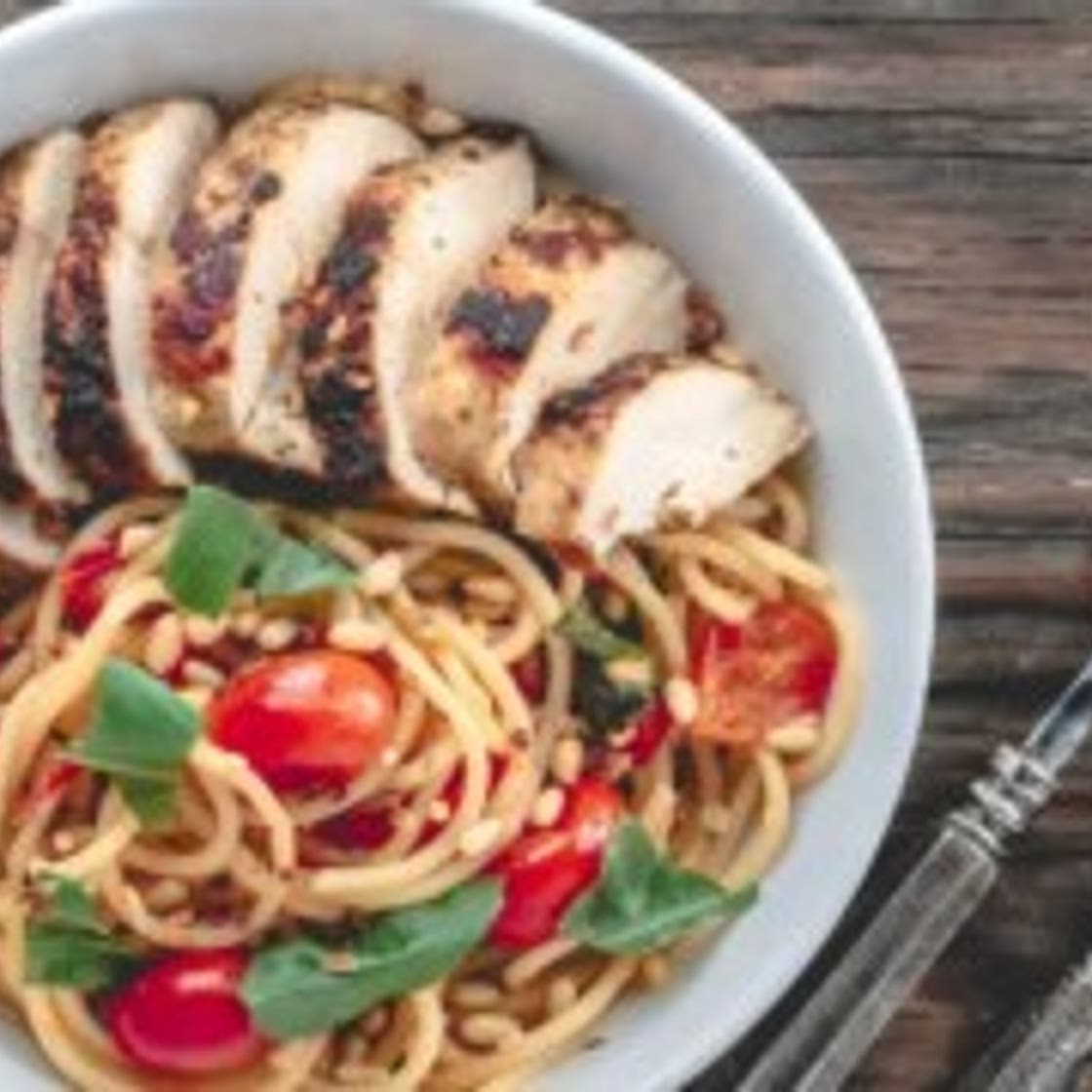 Tomato-Basil Spaghetti with Blackened Chicken