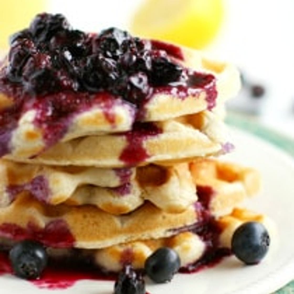 Light and Fluffy Vegan Waffles with Blueberry Sauce