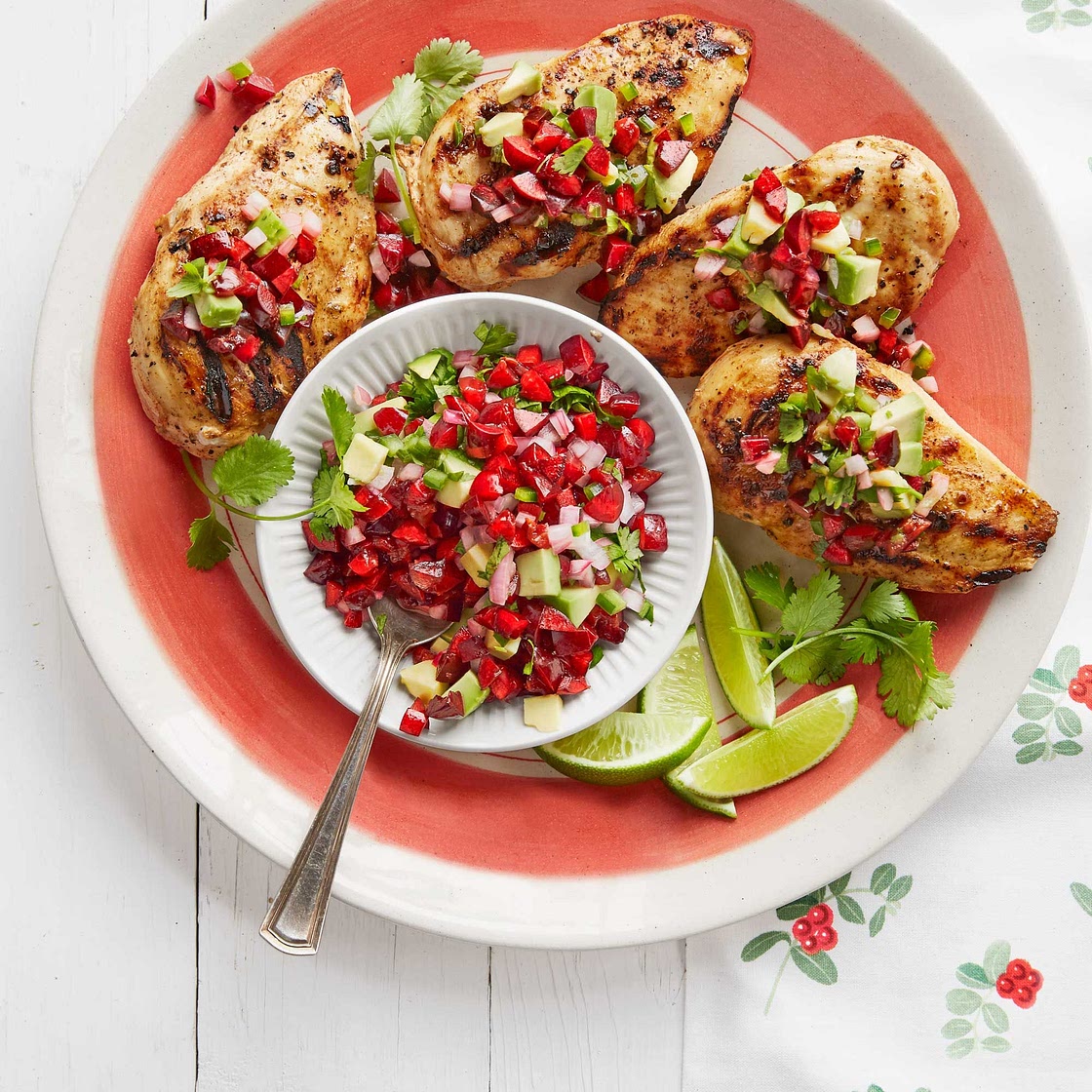 Chili-Garlic Grilled Chicken with Avocado-Cherry Salsa