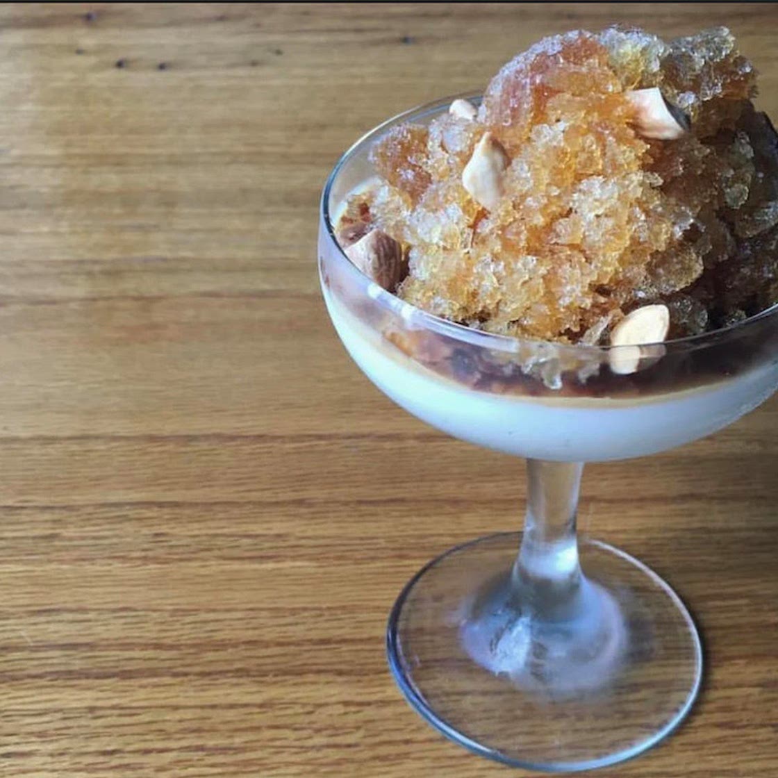 Milk & Coffee Coupe : Buttermilk Pannacotta with Coffee Granita