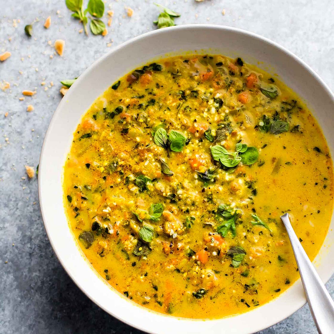 Curried Cauliflower Rice Vegan Kale Soup (Whole30)
