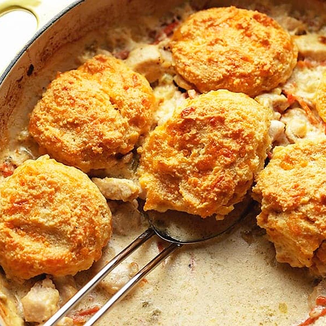 Keto Chicken Pot Pie with Cheddar Biscuits