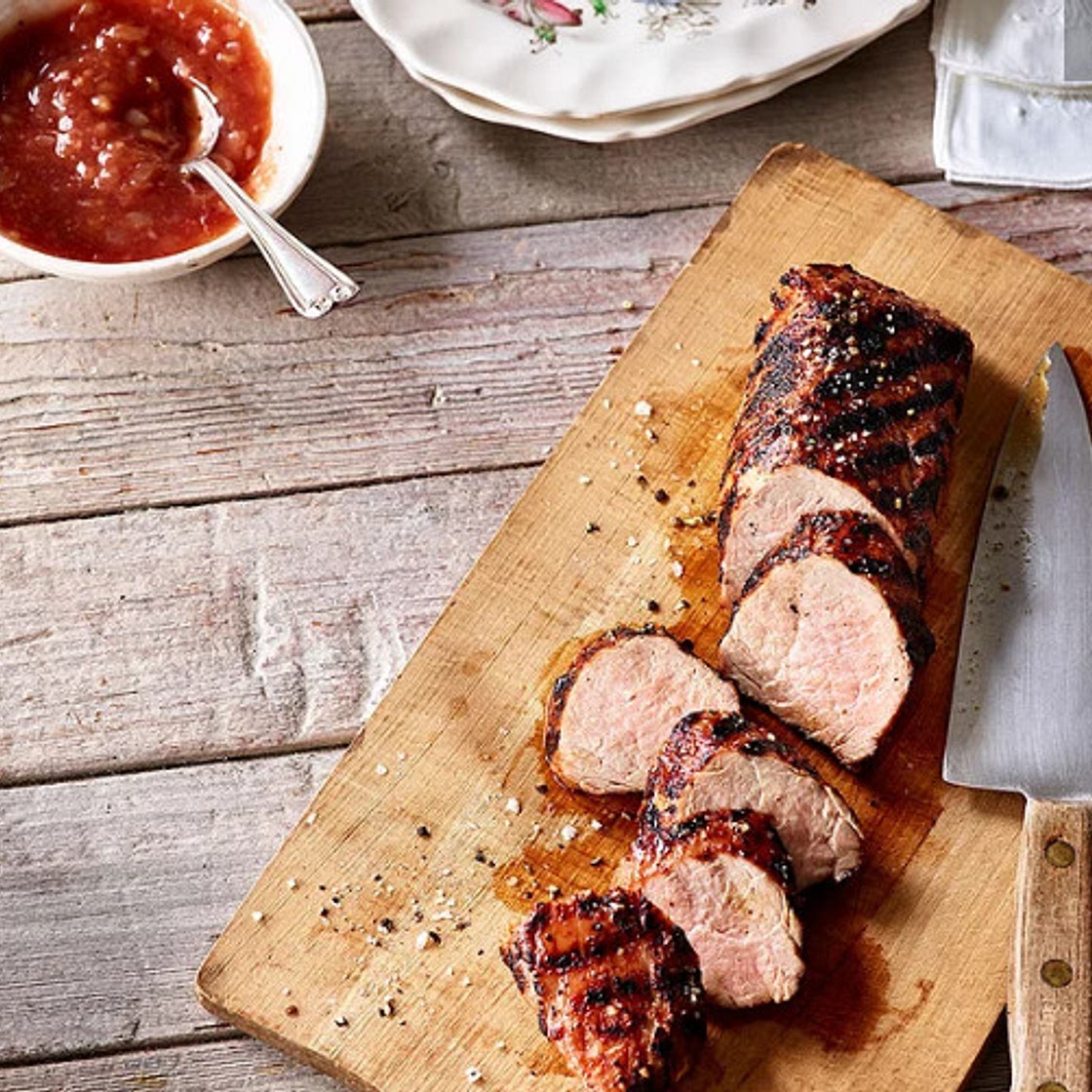 Grilled Pork Tenderloin with Sweet & Sour Rhubarb Chutney