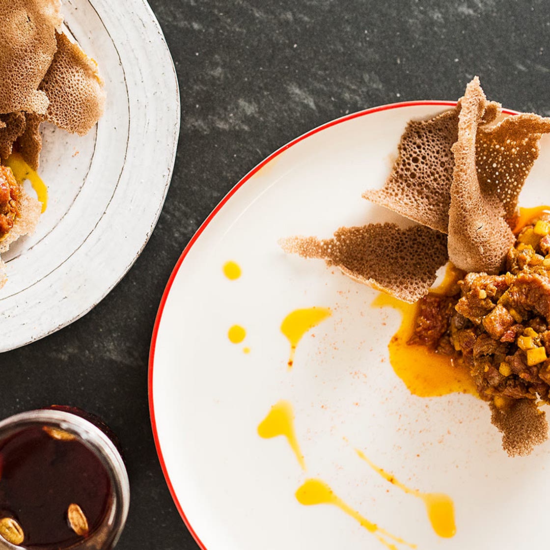 Beef Kitfo (Ethiopian Tartare) with Injera Crisps