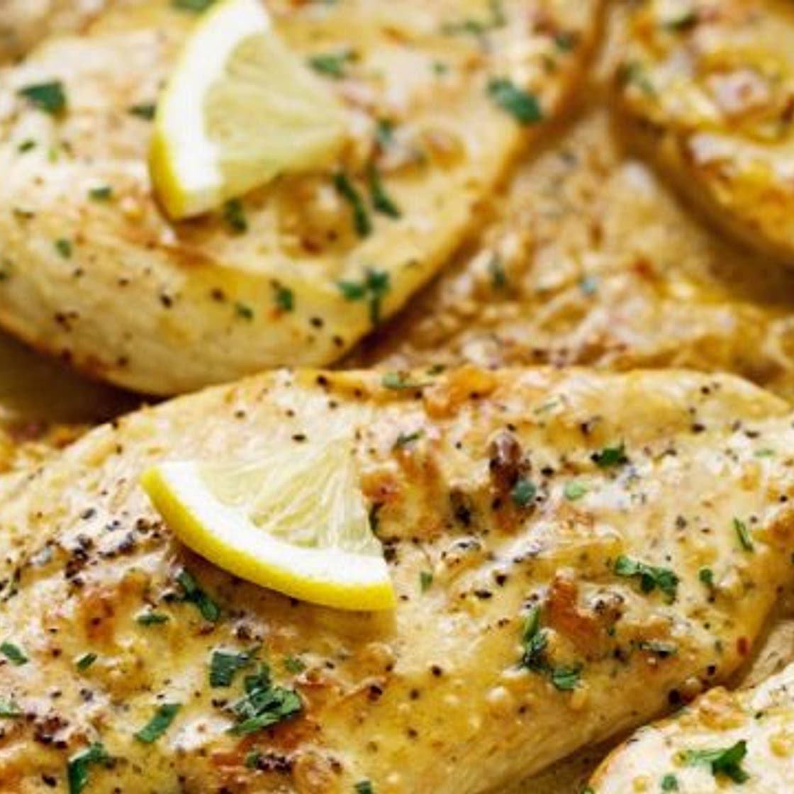 One Skillet Chicken with lemon Garlic Cream Sauce
