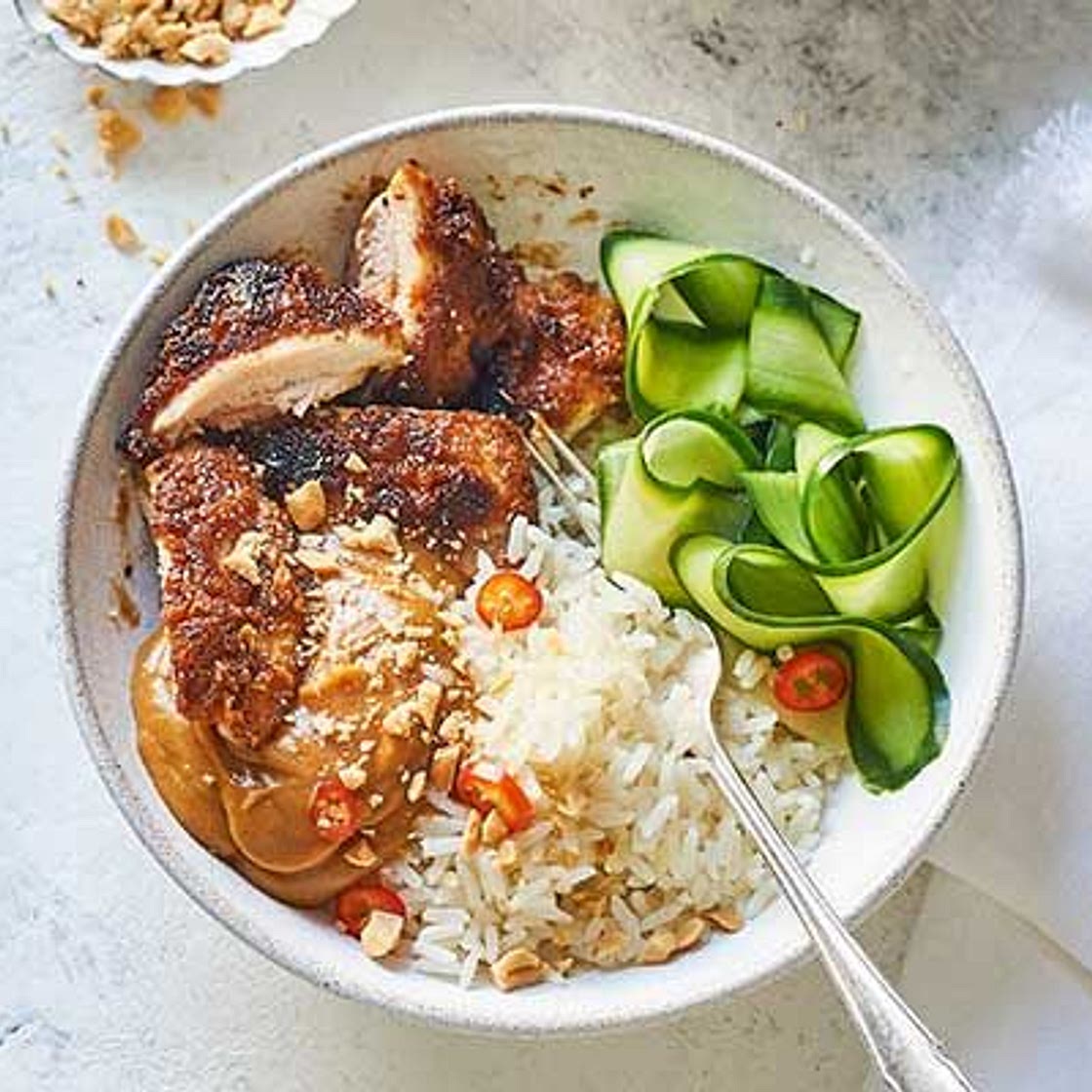 Peanut butter chicken rice bowl