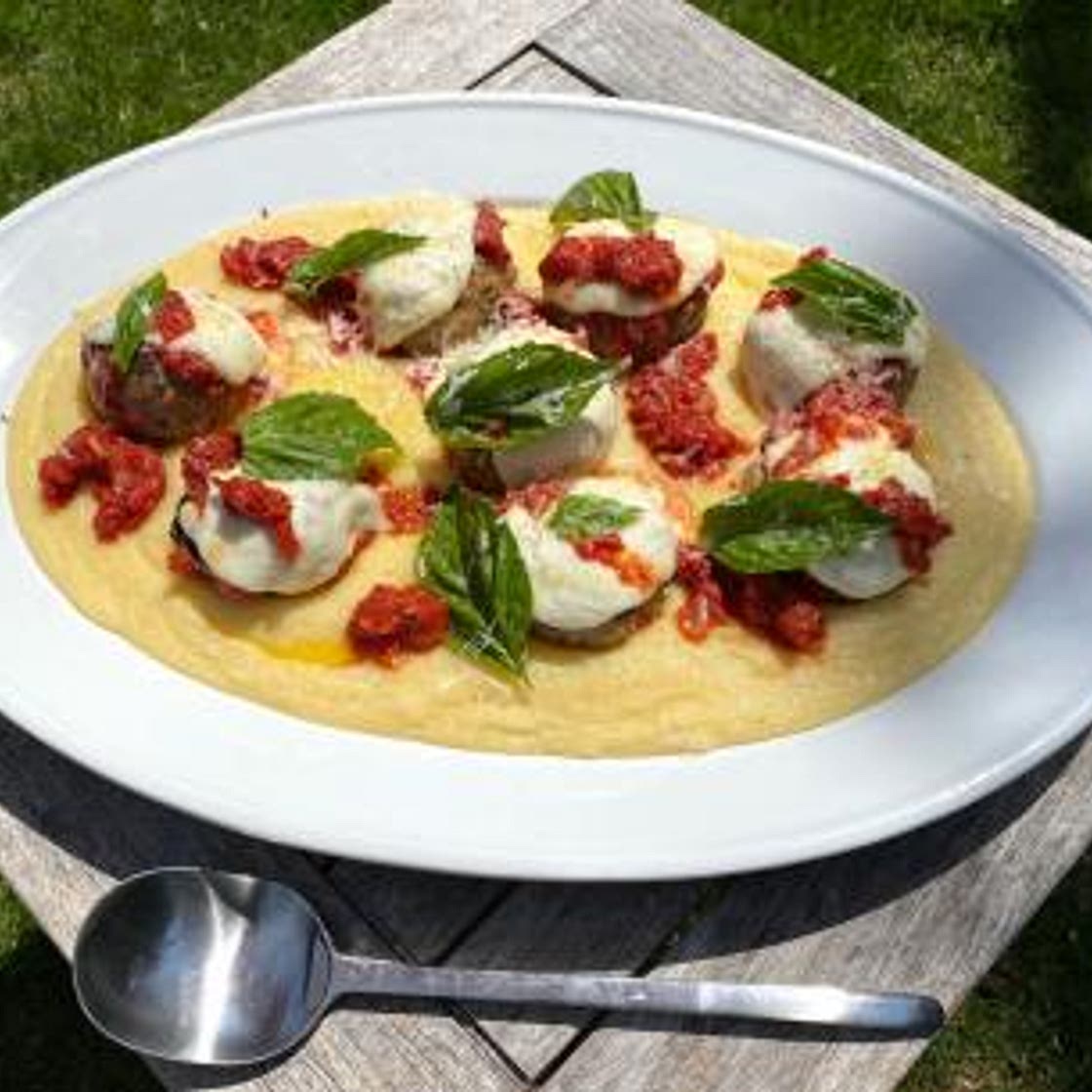 Chicken Parmesan Meatballs with Soft Polenta