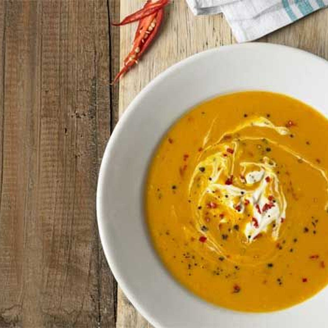 Butternut squash soup with chilli & crème fraîche