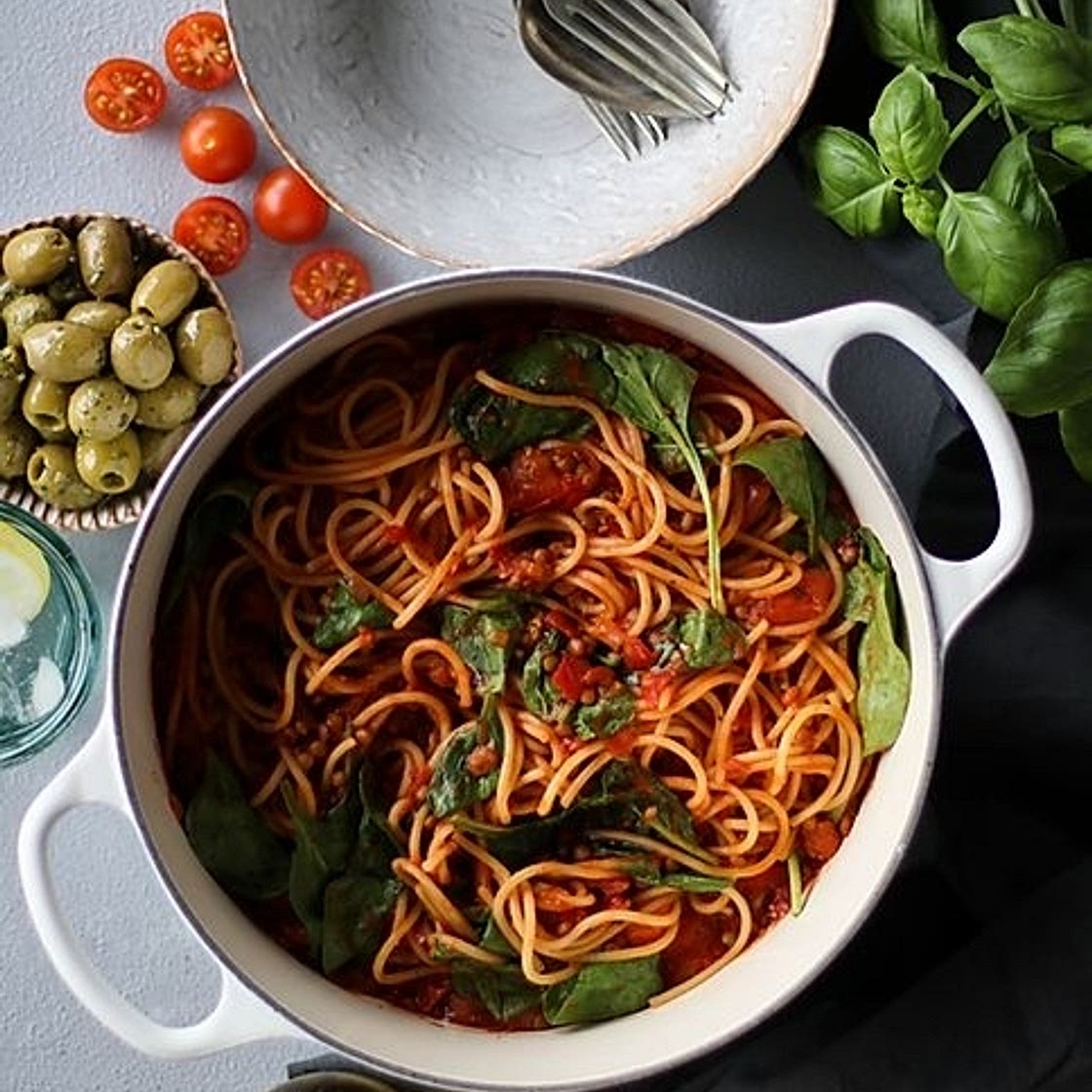 One-Pot Tomato Lentil Pasta