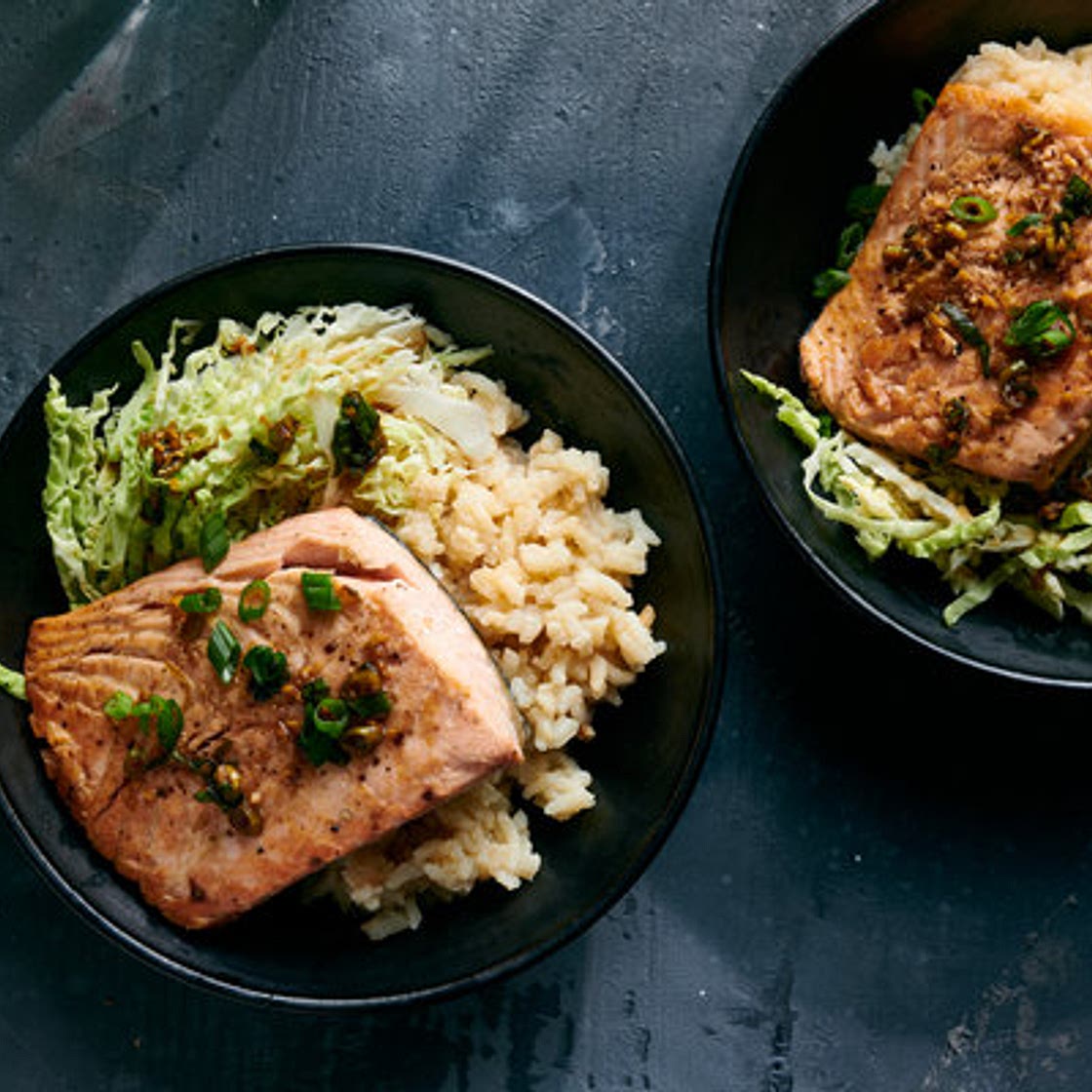 Roasted Salmon With Miso Rice and Ginger-Scallion Vinaigrette