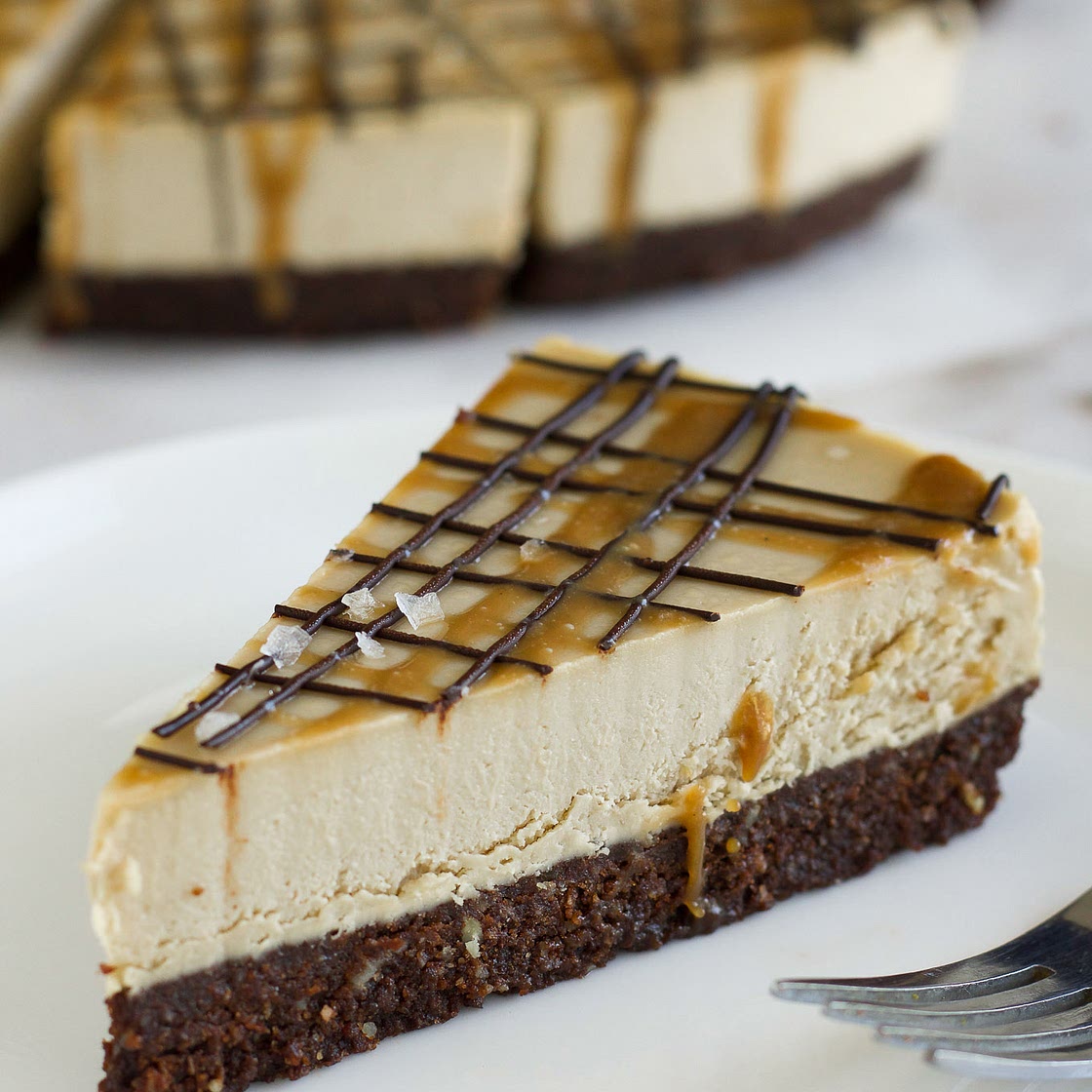 Vegan Salted Caramel Chocolate Cheesecake
