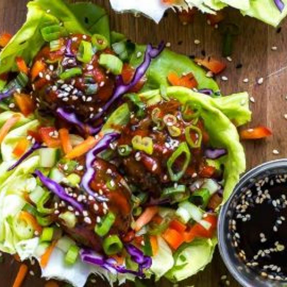 Sticky Sriracha Meatball Lettuce Wraps