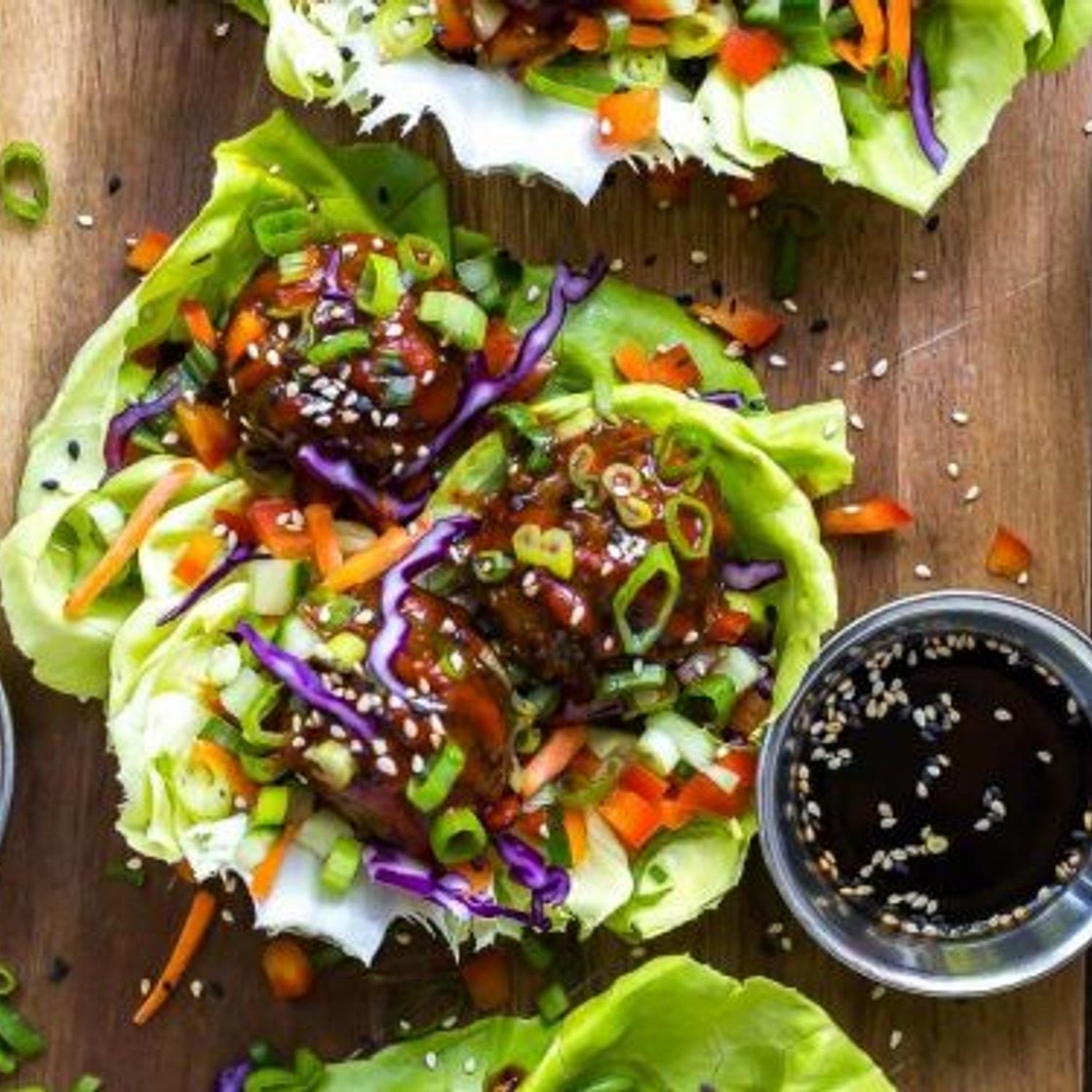 Sticky Sriracha Meatball Lettuce Wraps