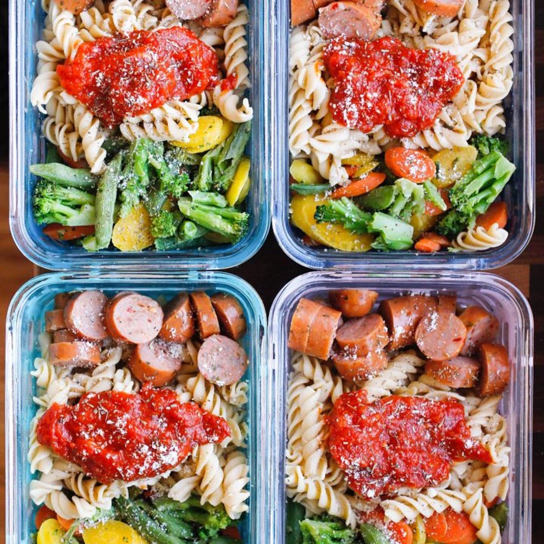 15-Minute Chicken Sausage Pasta Meal Prep Bowls
