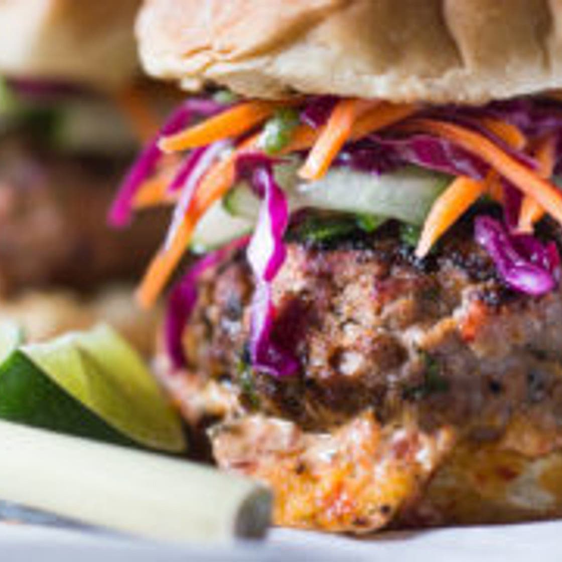 Thai Turkey Burgers with Crunchy Asian Slaw