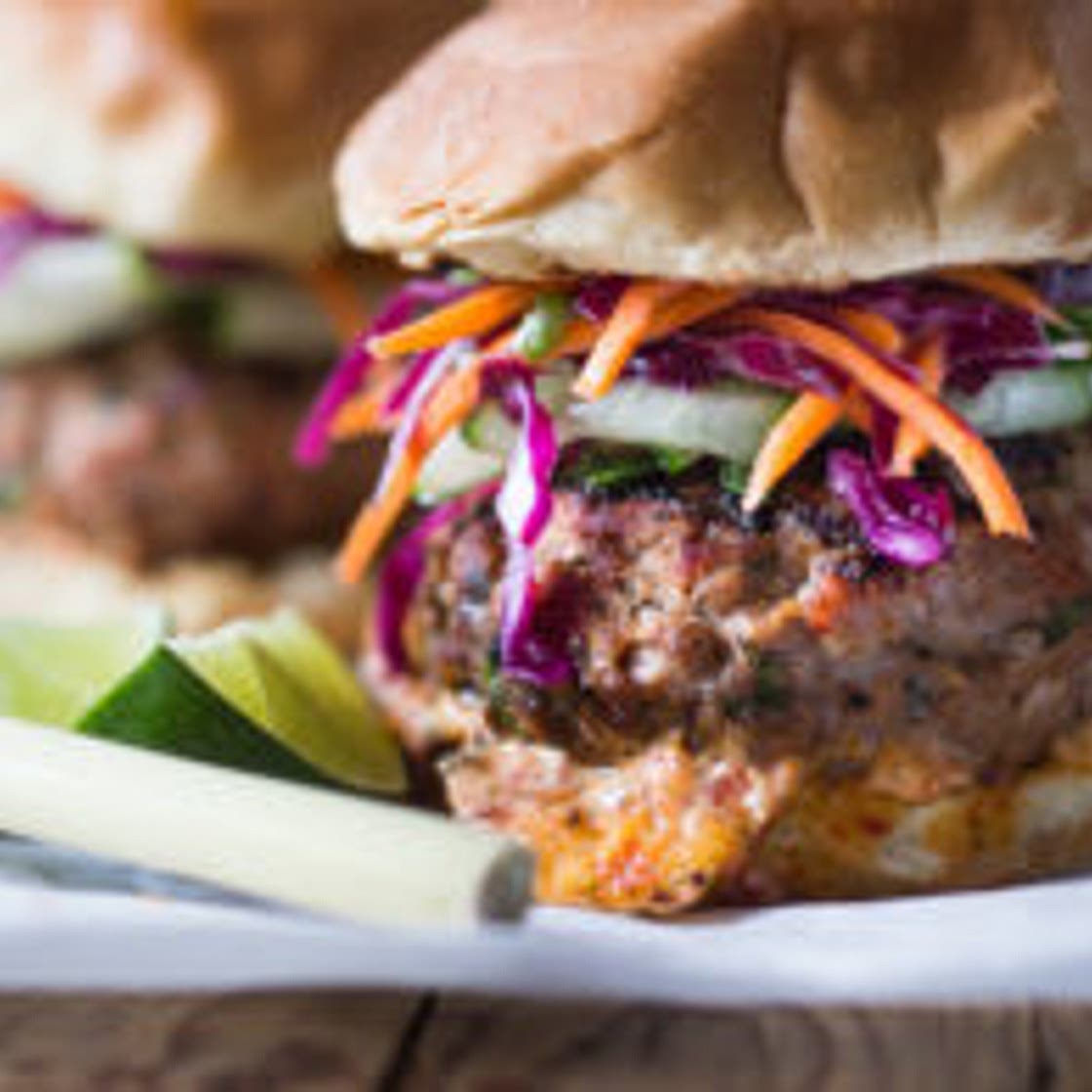 Thai Turkey Burgers with Crunchy Asian Slaw