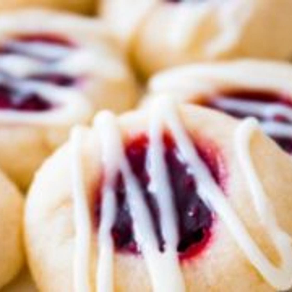 Raspberry Almond Thumbprint Cookies