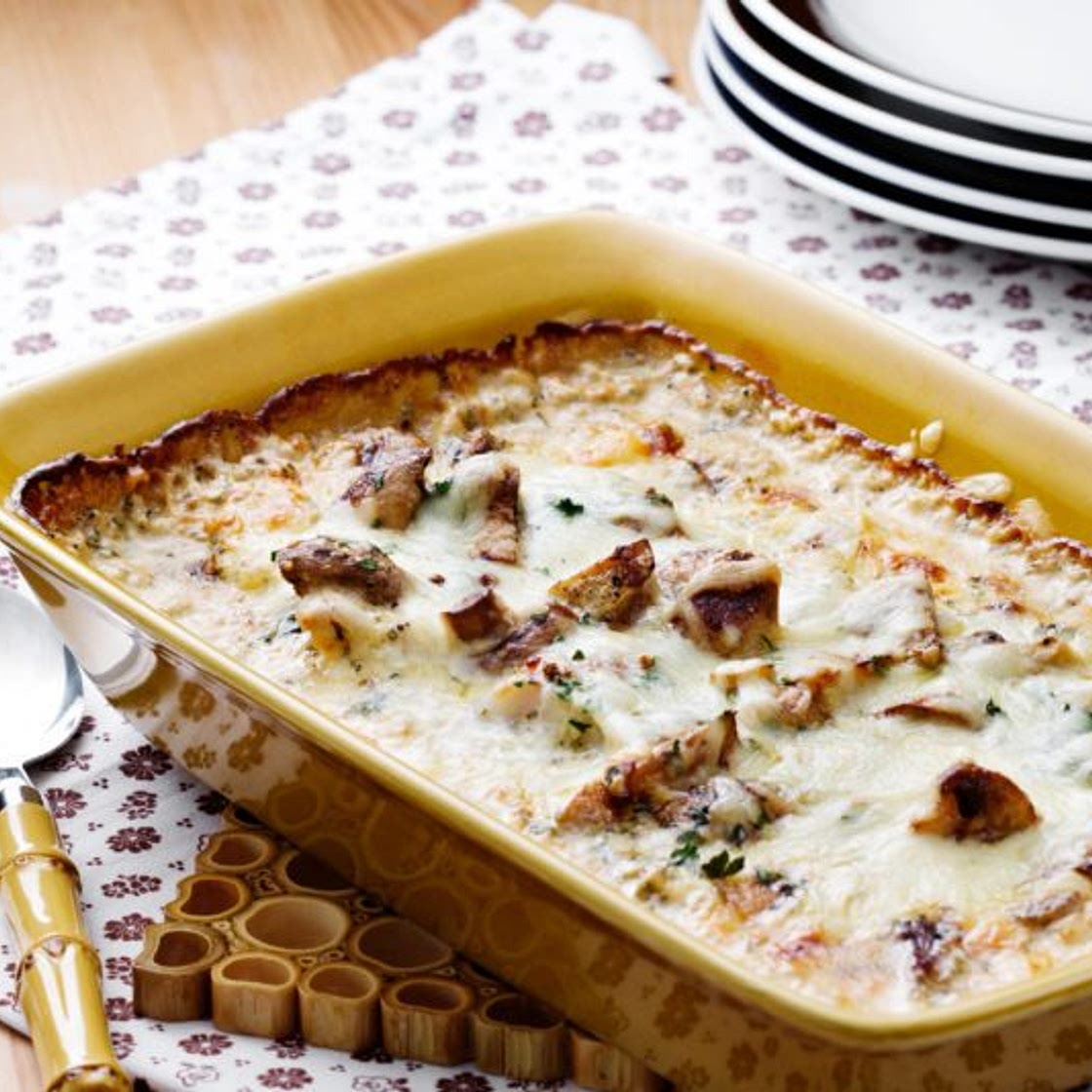 Keto fish casserole with mushrooms and French mustard