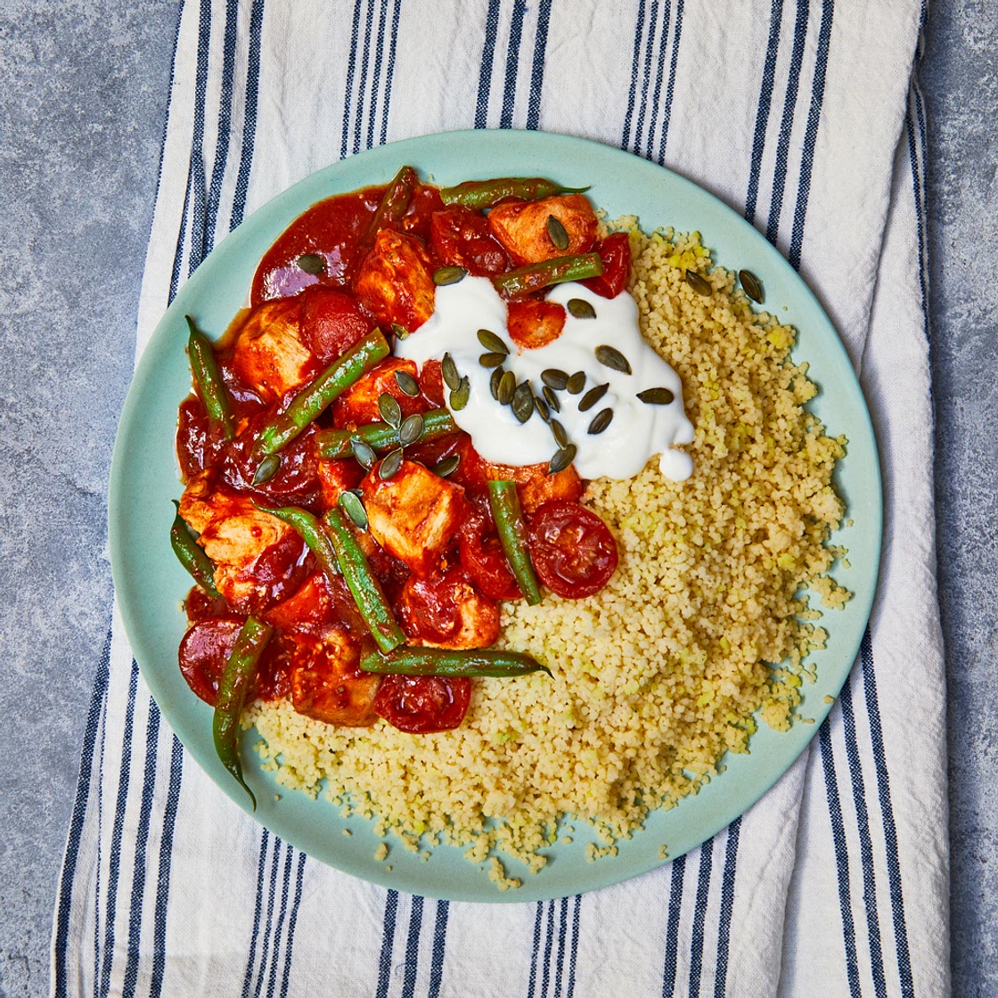 Speedy Harissa & Tomato Chicken With Couscous