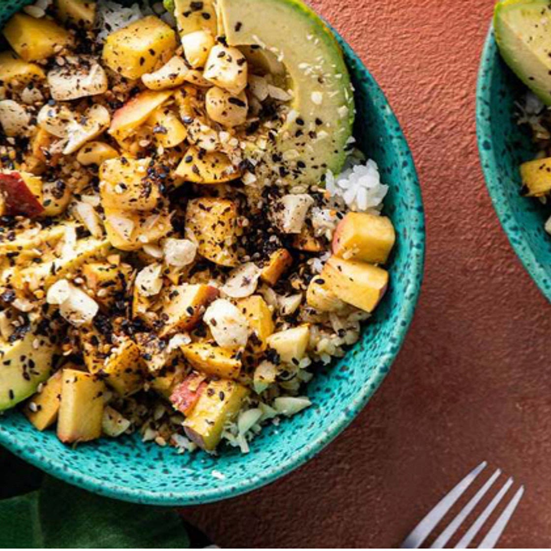 Fresh Peach Poke Bowls with Macadamia Nuts & Nori