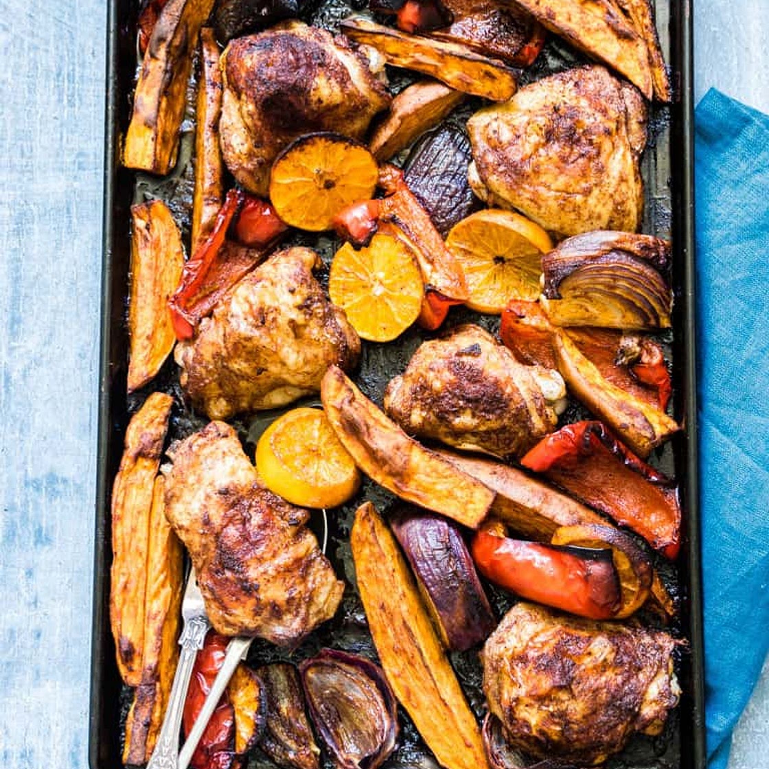 Sheet Pan Chicken Thighs and Sweet Potato Dinner
